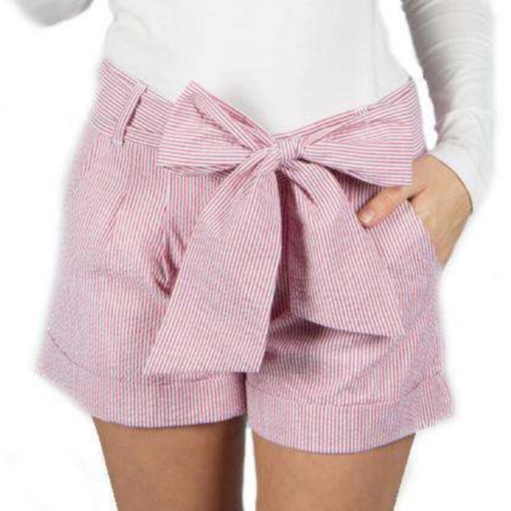 Lauren James Belted Bow Shorts, Red Striped Shorts
Seersucker
